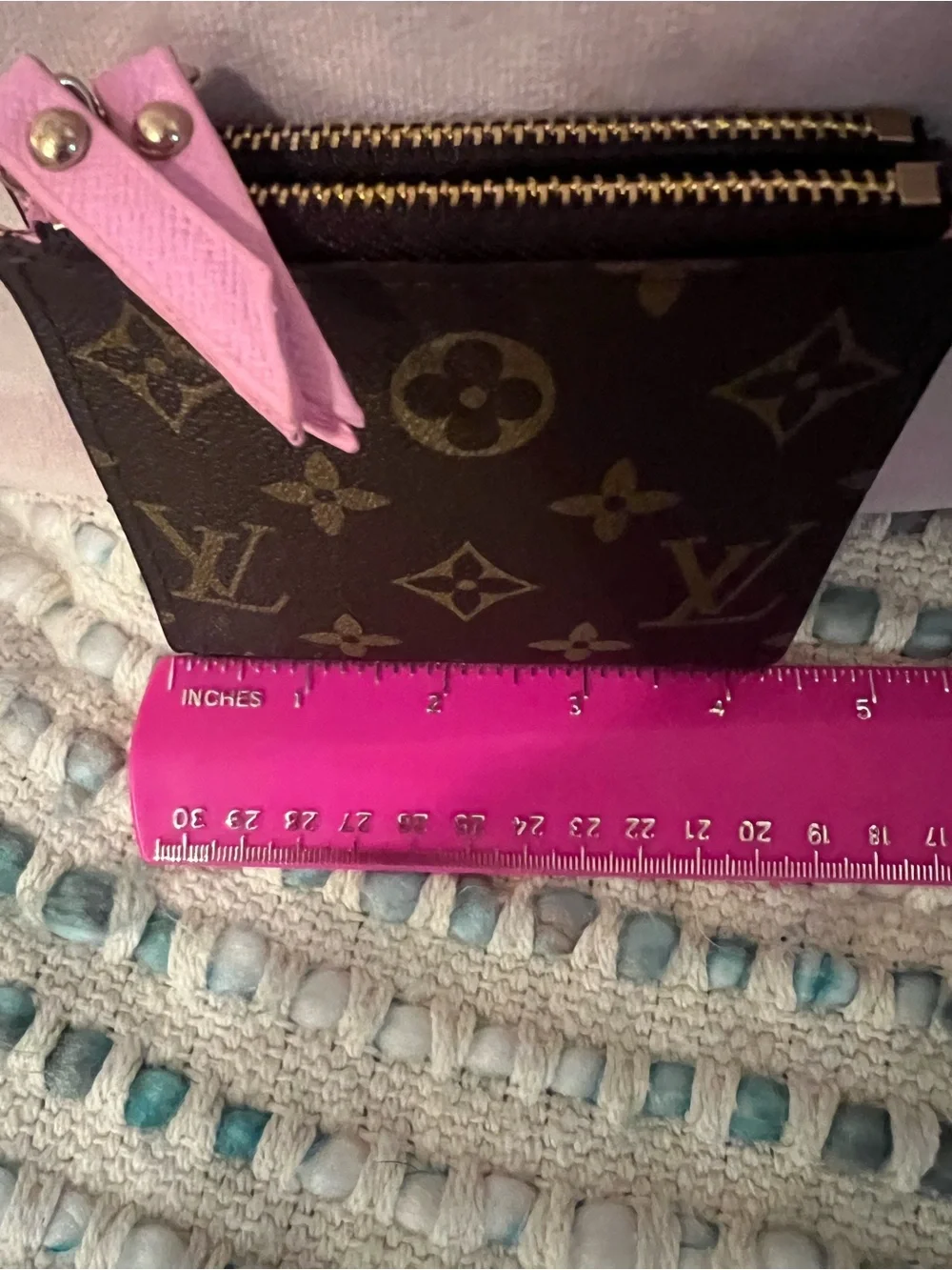 INSPIRED Monogram Compact Coin Purse in Brown with Pink Zip - Picture 4 of 6